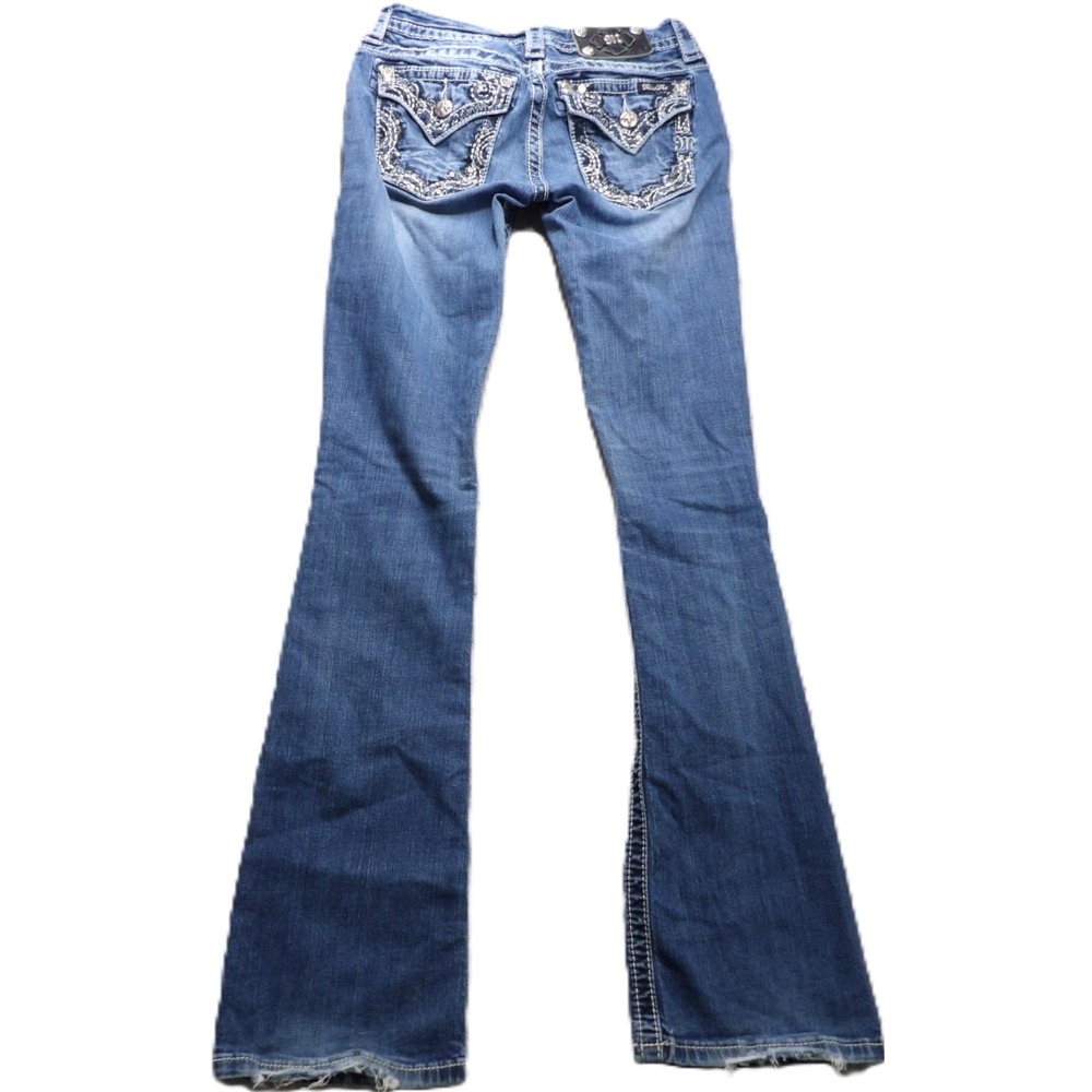 Miss Me Signature Boot Jeans Crystal Rhinestone Embroidered Denim Women 25 Rodeo